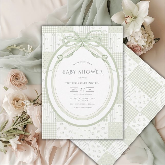 Green Patchwork Plaid Vintage Baby Shower Invitation (Creator Uploaded)