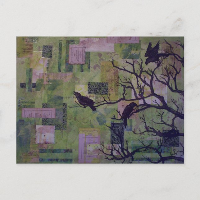 Green Patchwork Ravens carte postale multimédia mi (Devant)