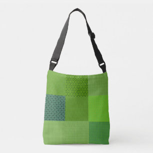 Green patchwork squares motif mandala pattern crossbody bag