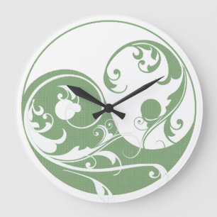 Green Pattern and White Yin & Yang Large Clock