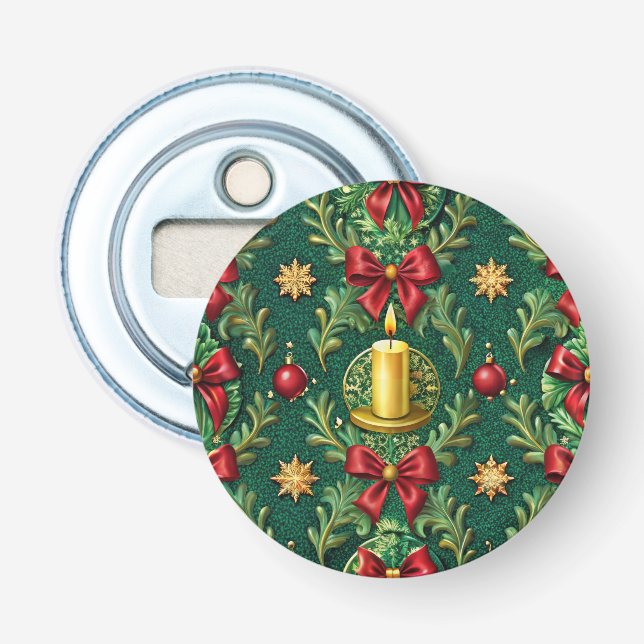 Green Pattern Gold Candle Poinsettia Flower Bottle Opener (Front)