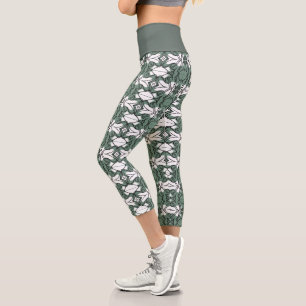 green pattern High Waisted Capris