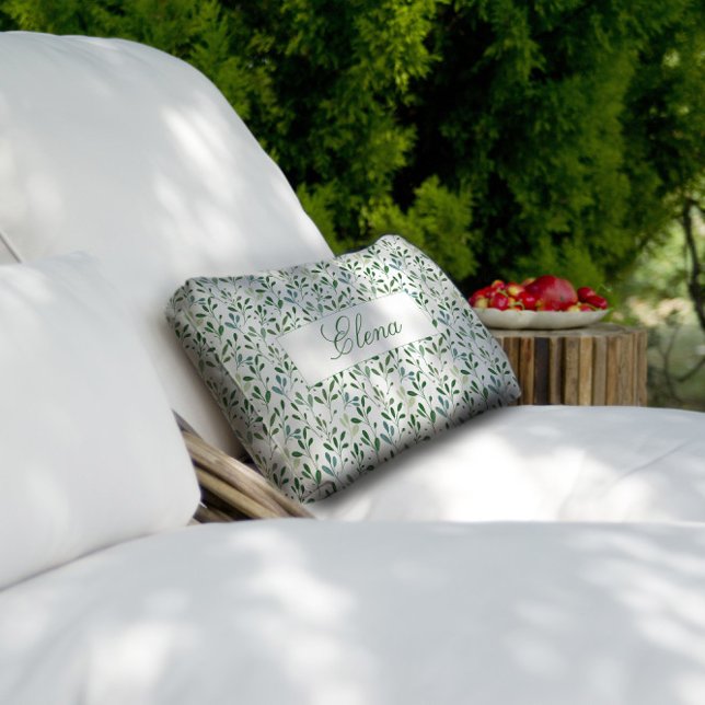 Green pattern leaves name lumbar pillow (Creator Uploaded)