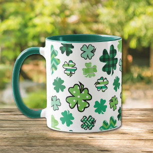 Green Pattern Shamrocks Irish Mug