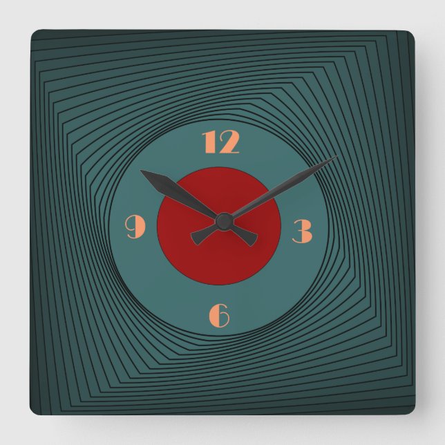 Green Pattern with Red Circle Centre> Wall Clock (Front)