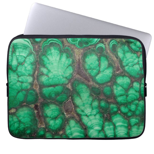 Green Patterned Malachite Laptop Sleeve (Front)