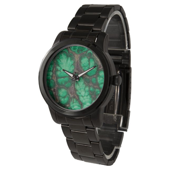 Green Patterned Malachite Watch (Angled)