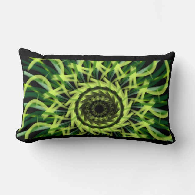 green patternvortexspiraldigital art lumbar pillow (Front)