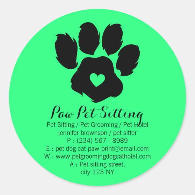 Green Paw Pet Dog Heart Classic Round Sticker (Front)