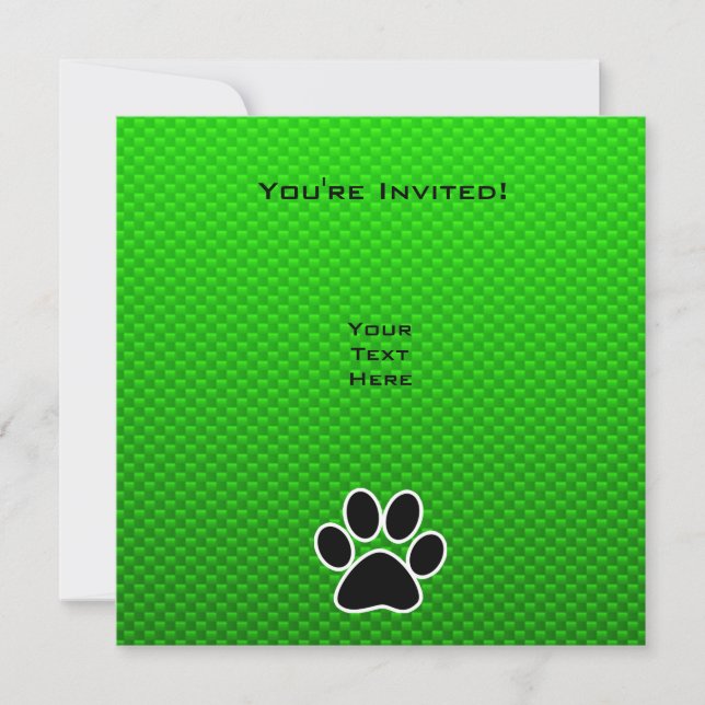 Green Paw Print Invitation (Front)