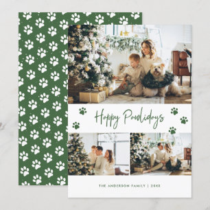 Green Paw Print Photo Collage Happy Pawlidays Pet Holiday Card
