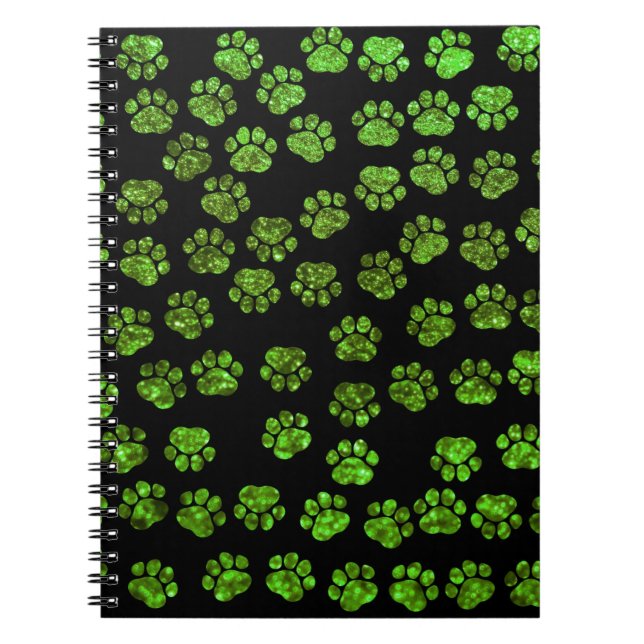 Green Paws, Glitter Paws, Green Glitter, Dog Paws Notebook (Front)