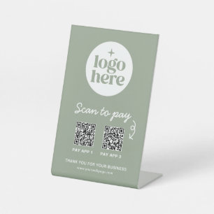 Green Payment Logo QR Code Scan To Pay Pedestal Sign