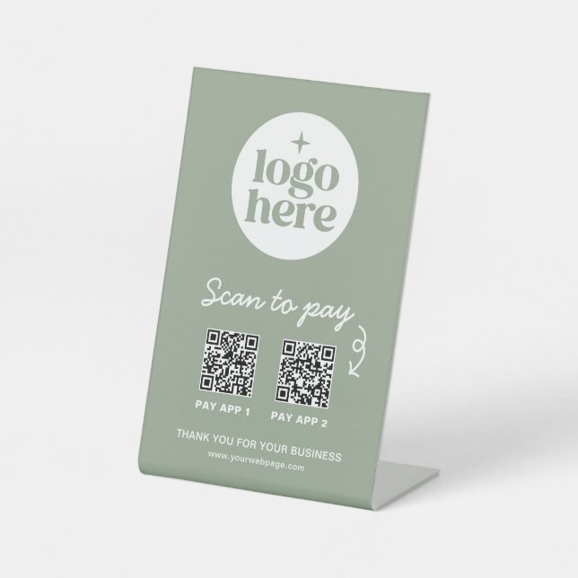 Green Payment Logo QR Code Scan To Pay Pedestal Sign (Front)