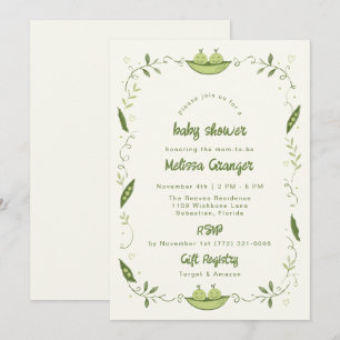 Green Pea Pod Twin Baby Shower Invite