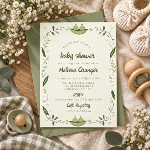 Green Pea Pod Twin Baby Shower Invite