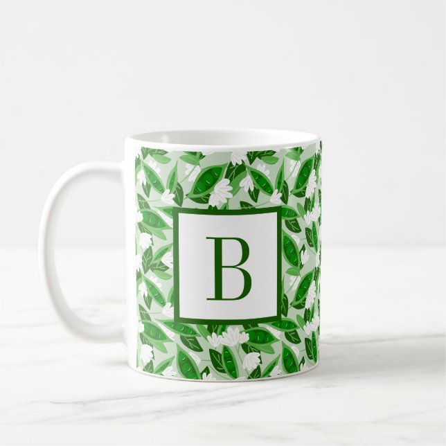 Green Pea Pod White Flower Blossom Garden Coffee Mug (Left)