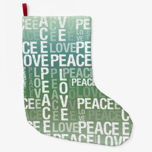 Green Peace and Love Large Christmas Stocking