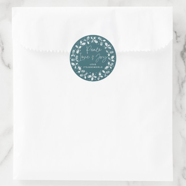 Green Peace Love+Joy Holly Wreath Classic Round Sticker (Bag)