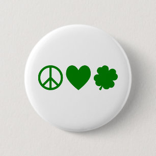 Green Peace Love & Shamrocks 2 Inch Round Button