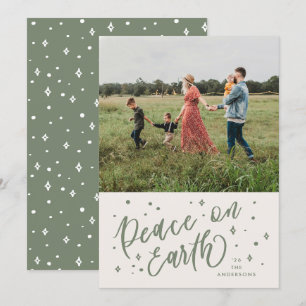 Green Peace on Earth Lettering Christmas Photo Holiday Card