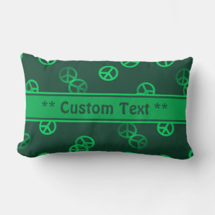 Green Peace Sign Pattern w/ Custom Text Lumbar Pillow
