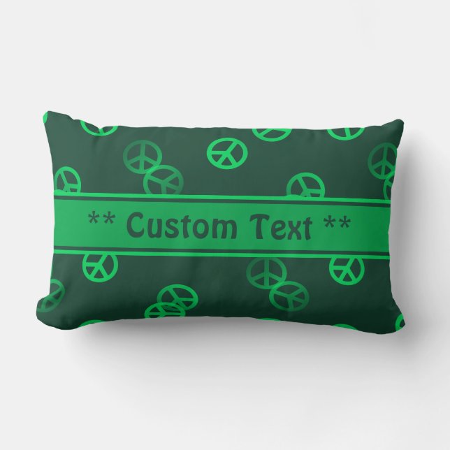 Green Peace Sign Pattern w/ Custom Text Lumbar Pillow (Front)