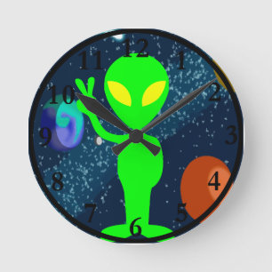 Green Peace Space Alien Round Clock