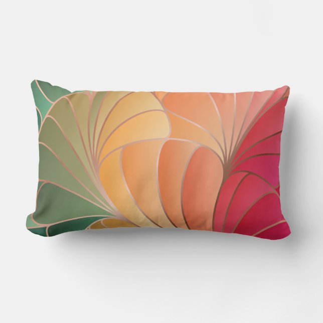 Green, Peach, Apricot, Watermelon New Art Nouveau Lumbar Pillow (Front)