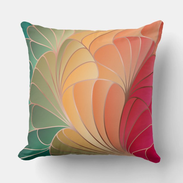 Green, Peach, Apricot, Watermelon New Art Nouveau Throw Pillow (Front)