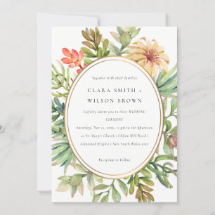 GREEN PEACH DESERT SUCCULENT CACTI FOLIAGE WEDDING INVITATION