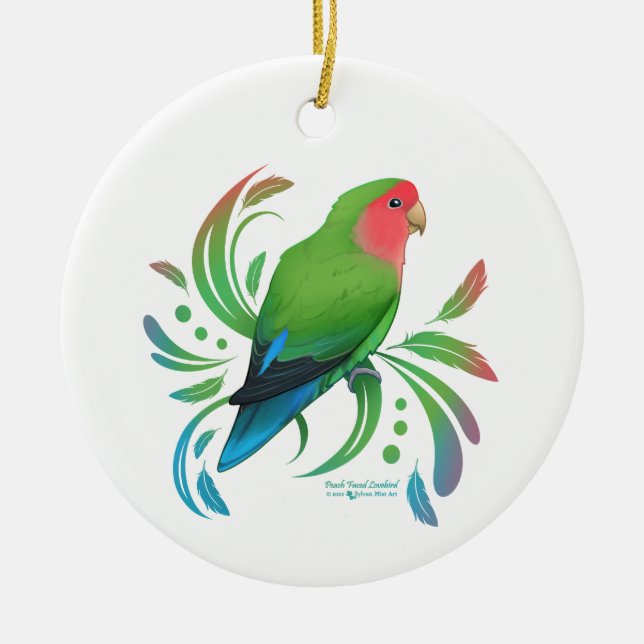 Green Peach Faced Lovebird Ceramic Ornament (Front)