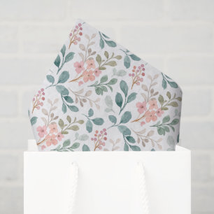 Green Peach Floral Decoupage Tissue Paper