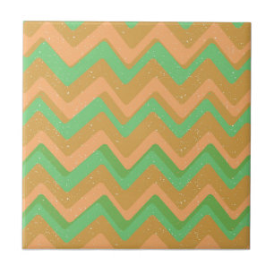Green Peach Geometric Chevron Zig Zag Pattern Tile