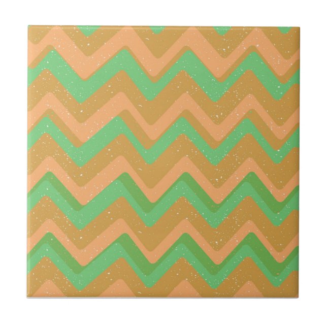 Green Peach Geometric Chevron Zig Zag Pattern Tile (Front)