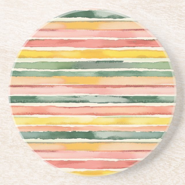 Green Peach Rose Red Yellow Stripes Coaster (Front)