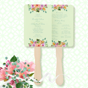 Green Peach Watercolor Floral Boho Program Hand Fan
