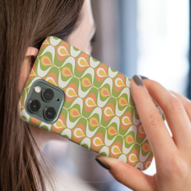 Green Peach Wavy Ornaments Ogee Mid Century Modern Case-Mate iPhone Case (Creator Uploaded)