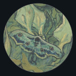 Green Peacock (Emperor) Moth by Vincent van Gogh Classic Round Sticker<br><div class="desc">Great Peacock Moth or Emperor Moth by Vincent van Gogh is a vintage fine art post impressionism nature painting. A giant Emperor Moth is flying among the flowers and plants in a backyard garden. Van Gogh used butterflies in his works as a symbol of hope. The Death's Head Moth is...</div>