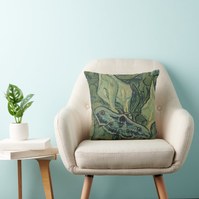 Green Peacock (Emperor) Moth by Vincent van Gogh Throw Pillow (Chair)