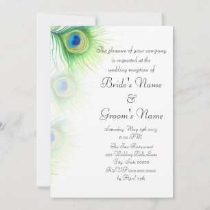 Green Peacock Feahters Wedding Reception Invitation
