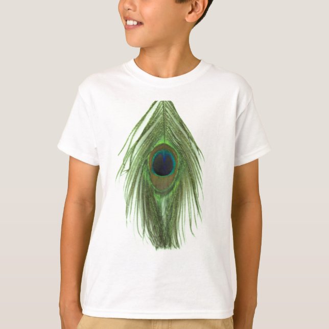 Green Peacock Feather D T-Shirt (Front)