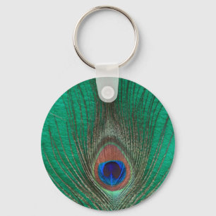 Green Peacock Feather Keychain