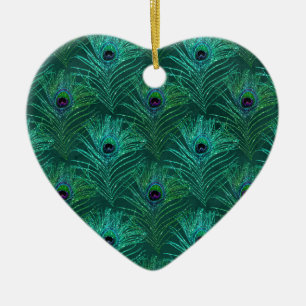 Green peacock feather pattern from bird peacock ceramic ornament