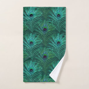 Green peacock feather pattern from bird peacock hand towel