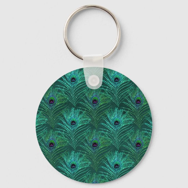 Green peacock feather pattern from bird peacock keychain (Front)