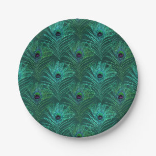 Green peacock feather pattern from bird peacock paper plate