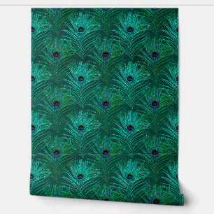 Green Peacock Feather Peel and Stick Wallpaper