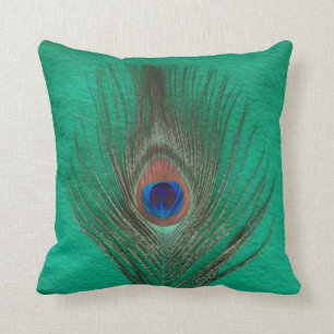 Green Peacock Feather Pillow