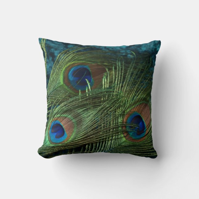 Green Peacock Feather Throw Pillow (Front)